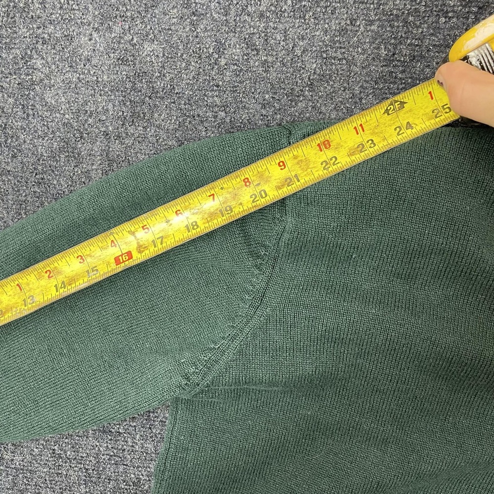 Vintage Leslie Fay Cardigan Sweater Womens Med Green Crewneck Crest Embroidered - Picture 8 of 9
